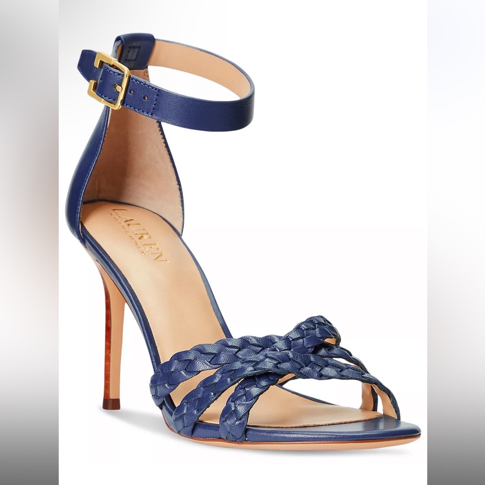 Leather Braided Ankle-Strap Sandal - Navy